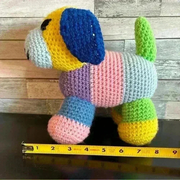 Crochet 8” Puppy Dog Plush Toy Stuffed Animal Handmade Rainbow Multicolor - Picture 9 of 9